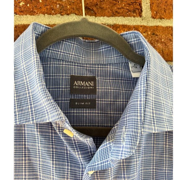 Armani Collezioni Men’s Slim Fit Dress Shirt Blue Check Long Sleeve Size 41/16 - Picture 5 of 8
